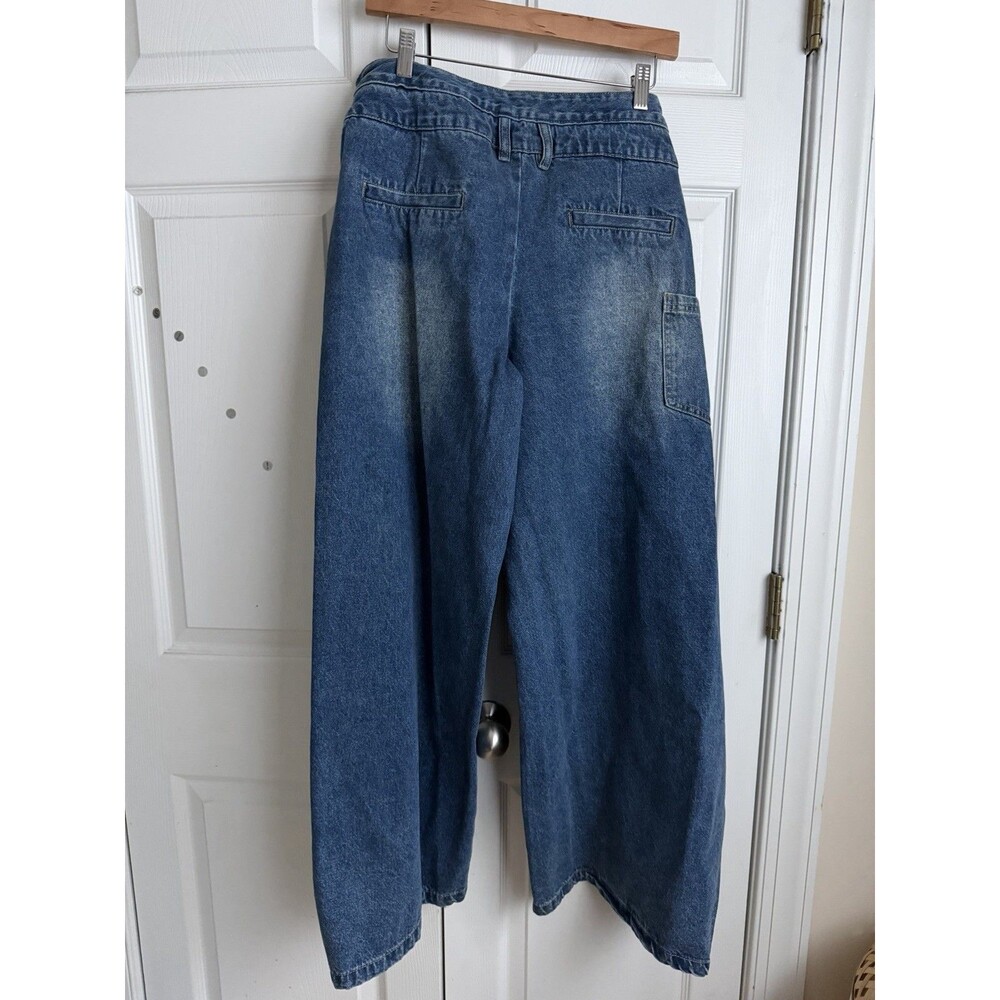 Commense Size XL Jeans Womens Medium Blue High Rise Wide Leg Cargo Wrap - Picture 5 of 9